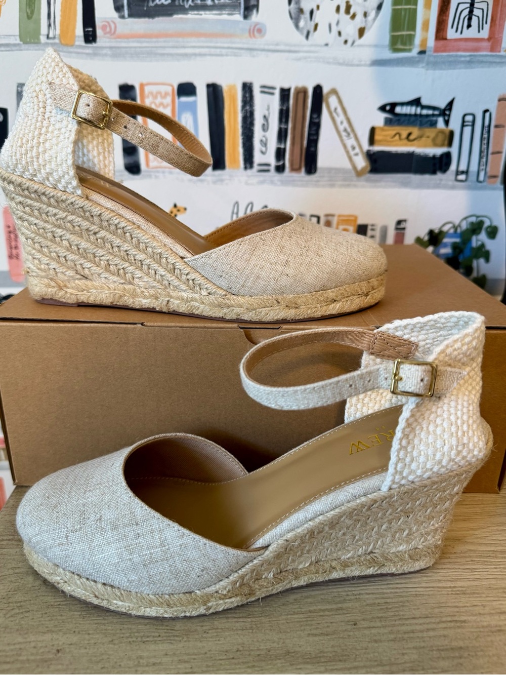 J. Crew Beige Ankle Strap Espadrille Wedges - Size 7
